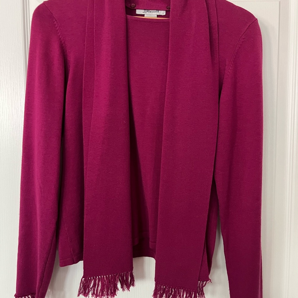 Pink Crew Neck Sweater with Fringe Details